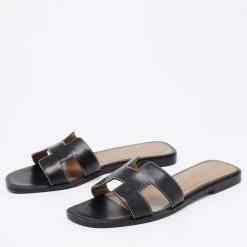 Hermes Black Leather Oran Flats Size 37 For Women -Deals Hermes Store luxury women hermes used shoes p658146 004