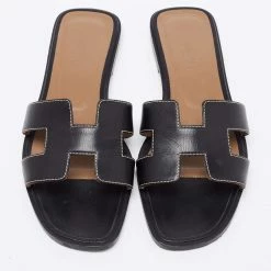 Hermes Black Leather Oran Flats Size 37 For Women -Deals Hermes Store luxury women hermes used shoes p658146 005