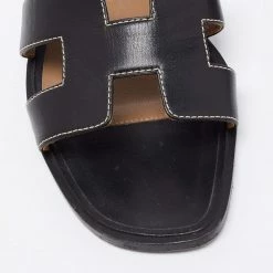 Hermes Black Leather Oran Flats Size 37 For Women -Deals Hermes Store luxury women hermes used shoes p658146 007