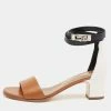 Hermes Brown/White Leather Open Toe Ankle Strap Sandals Size 37.5 For Women