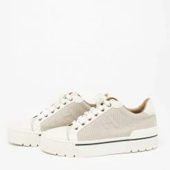 Hermes Cream Leather And Canvas Voltage Sneakers Size 39 For Women -Deals Hermes Store luxury women hermes used shoes p658982 002