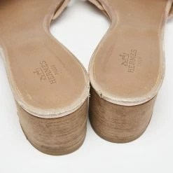 Hermes Rose Gold Leather Oasis Slide Sandals Size 39.5 For Women -Deals Hermes Store luxury women hermes used shoes p659399 006