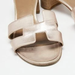 Hermes Rose Gold Leather Oasis Slide Sandals Size 39.5 For Women -Deals Hermes Store luxury women hermes used shoes p659399 008