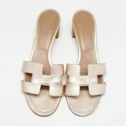 Hermes Rose Gold Leather Oasis Slide Sandals Size 39.5 For Women -Deals Hermes Store luxury women hermes used shoes p659399 011