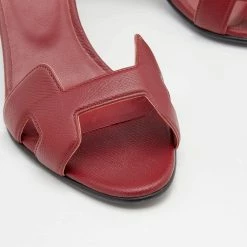 Hermes Red Leather Premiere Ankle Strap Sandals Size 37 For Women -Deals Hermes Store luxury women hermes used shoes p659511 005