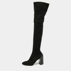 Hermes Black Suede Dakota Over The Knee Boots Size 38.5 For Women