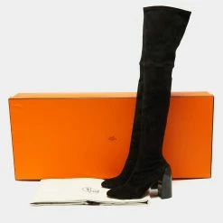 Hermes Black Suede Dakota Over The Knee Boots Size 38.5 For Women -Deals Hermes Store luxury women hermes used shoes p659539 002