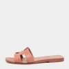 Hermes Pink Leather Oran Flat Slides Size 40 For Women -Deals Hermes Store luxury women hermes used shoes p659586 001