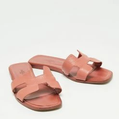 Hermes Pink Leather Oran Flat Slides Size 40 For Women -Deals Hermes Store luxury women hermes used shoes p659586 007