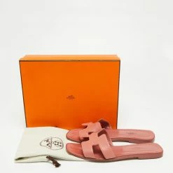 Hermes Pink Leather Oran Flat Slides Size 40 For Women -Deals Hermes Store luxury women hermes used shoes p659586 011