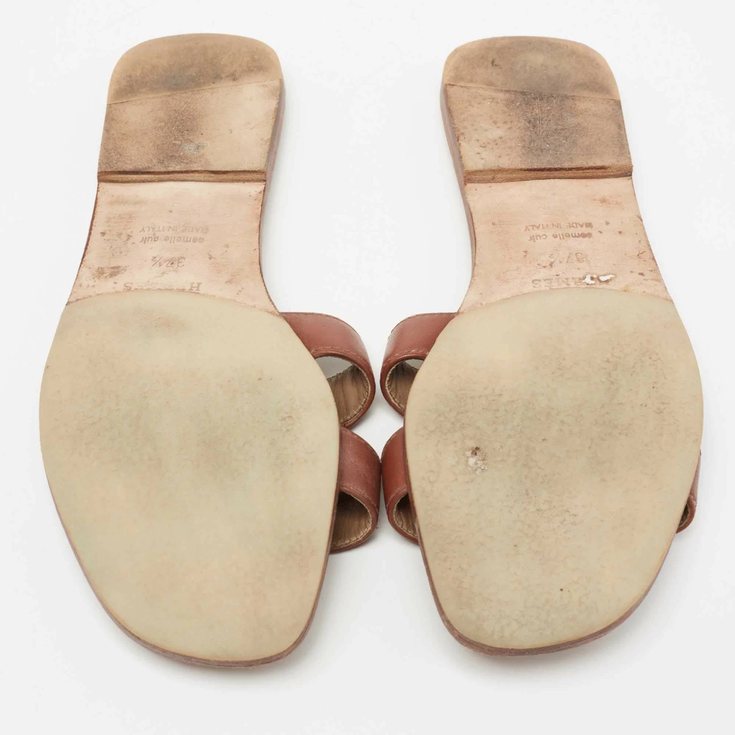 Hermes Brown Leather Oran Flat Slides Size 37.5 For Women 8 Hermes Brown Leather Oran Flat Slides Size 37.5 For Women - Image 6