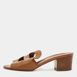Hermes Brown Leather Mona Sandals Size 41 For Women
