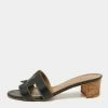 Hermes Black Leather Oasis Sandals Size 36.5 For Women -Deals Hermes Store luxury women hermes used shoes p663807 001