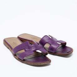 Hermes Purple Leather Oran Sandals Size 34 For Women -Deals Hermes Store luxury women hermes used shoes p663820 006