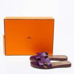 Hermes Purple Leather Oran Sandals Size 34 For Women -Deals Hermes Store luxury women hermes used shoes p663820 008