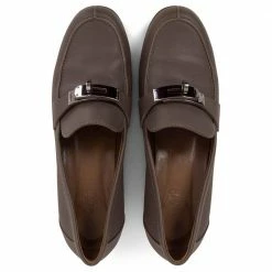 Hermes Grey Leather Jules Kelly Lock Loafers EU 38 For Women -Deals Hermes Store luxury women hermes used shoes p664248 003