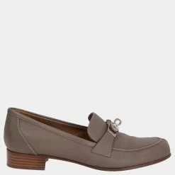 Hermes Grey Leather Jules Kelly Lock Loafers EU 38 For Women -Deals Hermes Store luxury women hermes used shoes p664248 004
