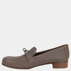 Hermes Grey Leather Jules Kelly Lock Loafers EU 38 For Women
