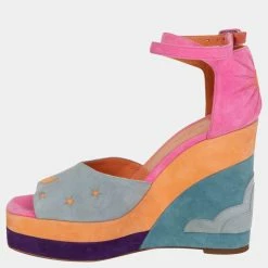 Hermes Multicolor Suede 2019 Tournis Wedges Size EU 38.5 For Women