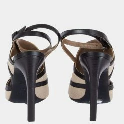 Hermes Black/Beige Leather Canvas Rafaella Sandals EU 38 For Women -Deals Hermes Store luxury women hermes used shoes p664262 001