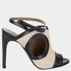 Hermes Black/Beige Leather Canvas Rafaella Sandals EU 38 For Women -Deals Hermes Store luxury women hermes used shoes p664262 005
