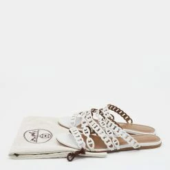 Hermes White Leather Thalassa Flat Slide Sandals Size 37.5 For Women -Deals Hermes Store luxury women hermes used shoes p664334 007