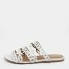 Hermes White Leather Thalassa Flat Slide Sandals Size 37.5 For Women -Deals Hermes Store luxury women hermes used shoes p664334 010