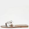 Hermes Metallic Silver Leather Omaha Flat Slide Sandals Size 38 For Women -Deals Hermes Store luxury women hermes used shoes p664337 002