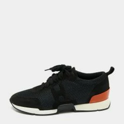 Hermes Navy Blue Suede And Leather Lace Up Sneakers Size 37 For Women