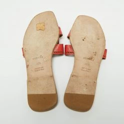 Hermes Orange Patent Leather Perforated Oran Flats Size 40.5 For Women -Deals Hermes Store luxury women hermes used shoes p666868 004