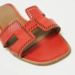 Hermes Orange Patent Leather Perforated Oran Flats Size 40.5 For Women -Deals Hermes Store luxury women hermes used shoes p666868 005