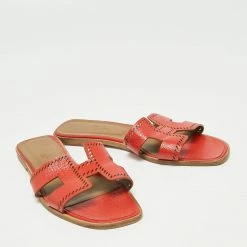 Hermes Orange Patent Leather Perforated Oran Flats Size 40.5 For Women -Deals Hermes Store luxury women hermes used shoes p666868 006