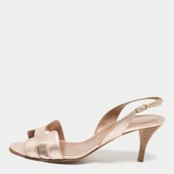 Hermes Metallic Bronze Leather Night Ankle Strap Sandals Size 38.5 For Women