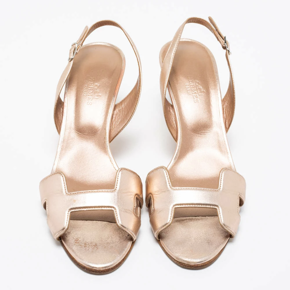 Hermes Metallic Bronze Leather Night Ankle Strap Sandals Size 38.5 For Women 5 Hermes Metallic Bronze Leather Night Ankle Strap Sandals Size 38.5 For Women - Image 3