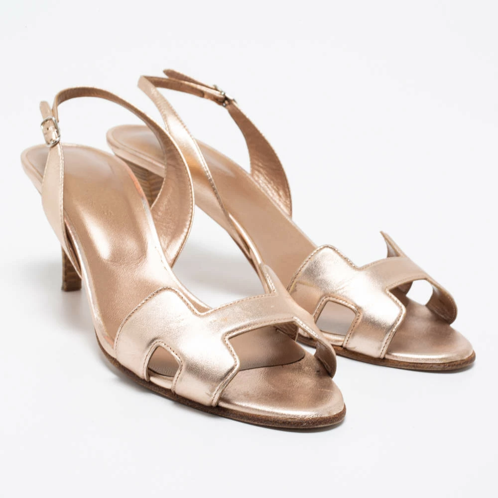 Hermes Metallic Bronze Leather Night Ankle Strap Sandals Size 38.5 For Women 6 Hermes Metallic Bronze Leather Night Ankle Strap Sandals Size 38.5 For Women - Image 4