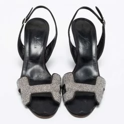 Hermes Black Suede Night Slingback Sandals Size 37 For Women -Deals Hermes Store luxury women hermes used shoes p668392 006