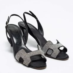 Hermes Black Suede Night Slingback Sandals Size 37 For Women -Deals Hermes Store luxury women hermes used shoes p668392 007