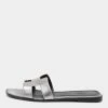 Hermes Silver Leather Oran Sandals Size 40.5 For Women