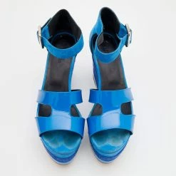 Hermes Blue Patent Leather And Suede Ilana Espadrille Wedge Sandals Size 36 For Women -Deals Hermes Store luxury women hermes used shoes p669055 004