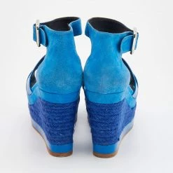 Hermes Blue Patent Leather And Suede Ilana Espadrille Wedge Sandals Size 36 For Women -Deals Hermes Store luxury women hermes used shoes p669055 008