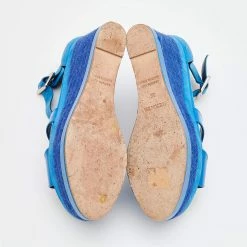 Hermes Blue Patent Leather And Suede Ilana Espadrille Wedge Sandals Size 36 For Women -Deals Hermes Store luxury women hermes used shoes p669055 009