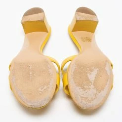 Hermes Yellow Leather Oasis Slide Sandals Size 37.5 For Women -Deals Hermes Store luxury women hermes used shoes p669147 002