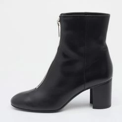 Hermes Black Leather New York 70 Zipper Ankle Boots Size 38 For Women