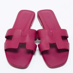Hermes Burgundy Leather Oran Sandals Size 39.5 For Women -Deals Hermes Store luxury women hermes used shoes p669910 005