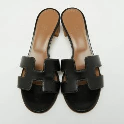 Hermes Black Leather Oasis Slide Sandals Size 36.5 For Women -Deals Hermes Store luxury women hermes used shoes p670753 008