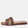 Hermes Brown Leather Oran Flat Slides Size 36 For Women