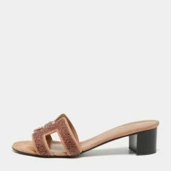 Hermes Beige Suede Embellished Oasis Sandals Size 40.5 For Women