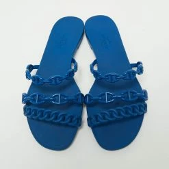 Hermes Hermés Blue Rubber Chaîne D'Ancre Rivage Flat Slides Size 36 For Women -Deals Hermes Store luxury women hermes used shoes p673436 009