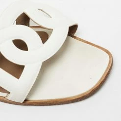 Hermes White Leather Omaha Flat Slides Size 40 For Women -Deals Hermes Store luxury women hermes used shoes p675731 008