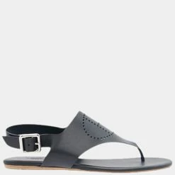 Hermes Black Leather Kola Thong Flat Slingback Sandals Size EU 39 For Women